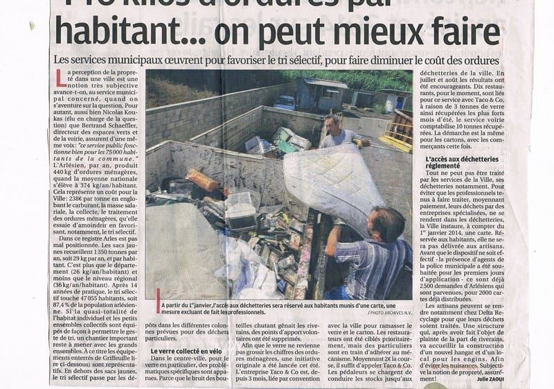 Read more about the article Parution presse: La logistique inversée proposée par Taco and Co dans La Provence du 17 décembre 2013